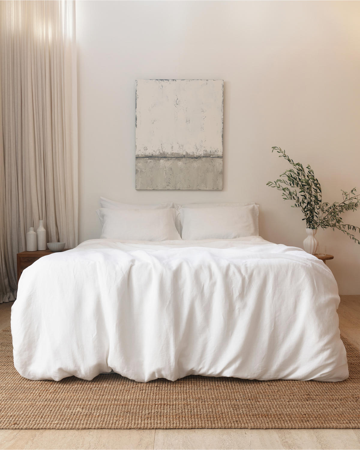 White 100% French Flax Linen Fitted Sheet