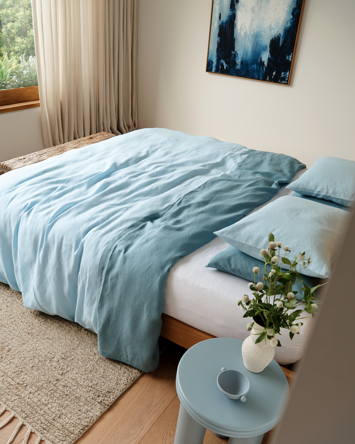 White 100% French Flax Linen Fitted Sheet