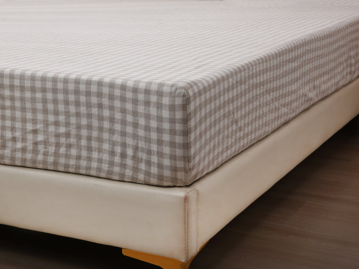 Linen Fitted Sheet - Beige Gingham