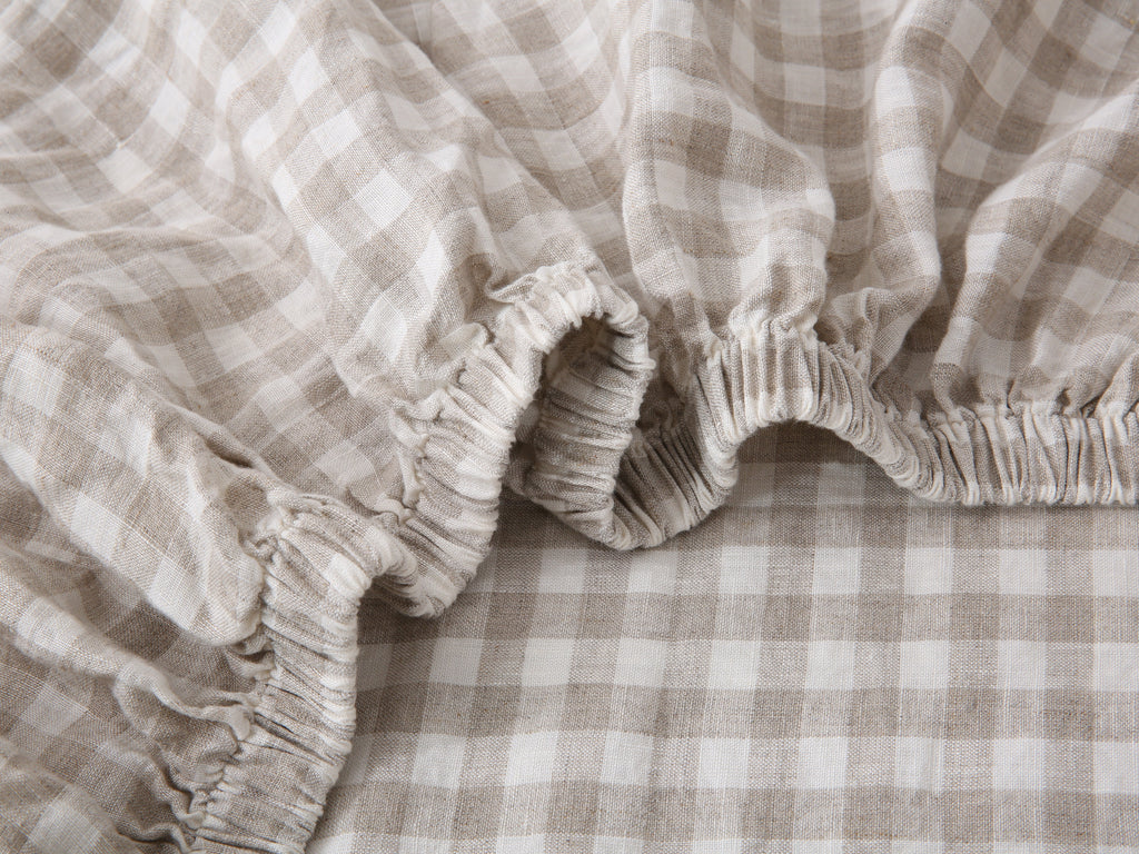 Linen Fitted Sheet - Beige Gingham
