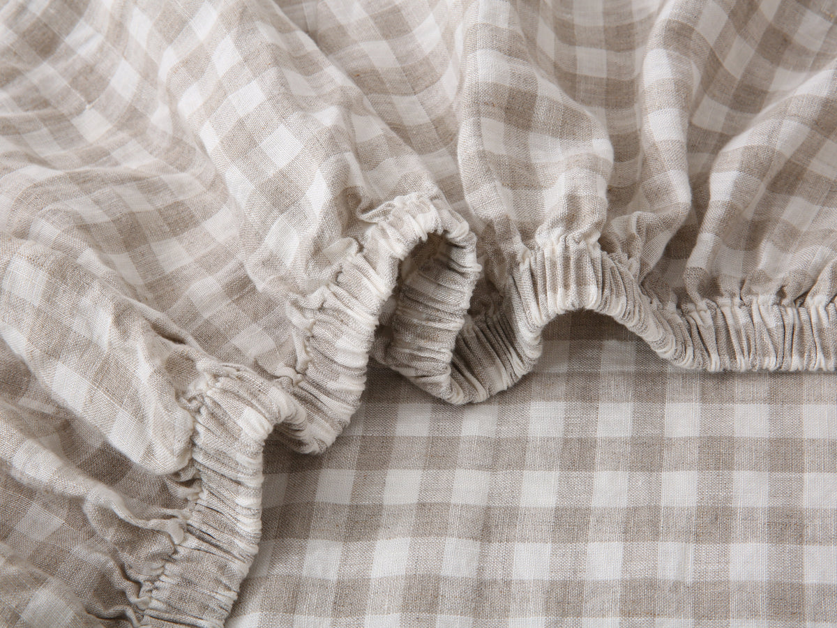 Linen Fitted Sheet - Beige Gingham