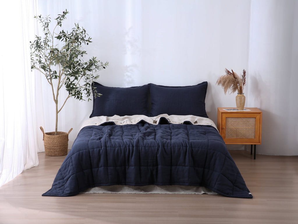 Quilted Linen Blanket - Ocean + Sand