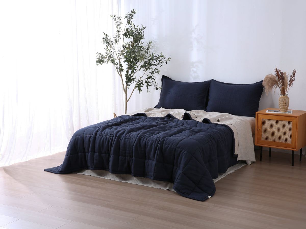 Quilted Linen Blanket - Ocean + Sand