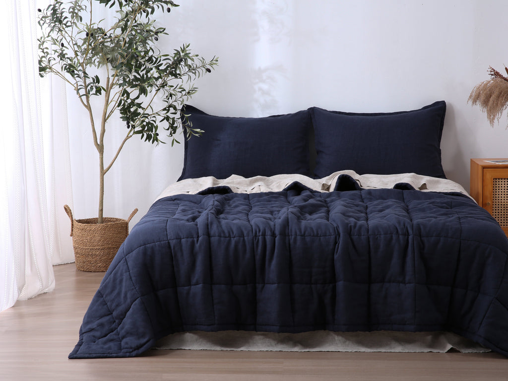 Quilted Linen Blanket - Ocean + Sand