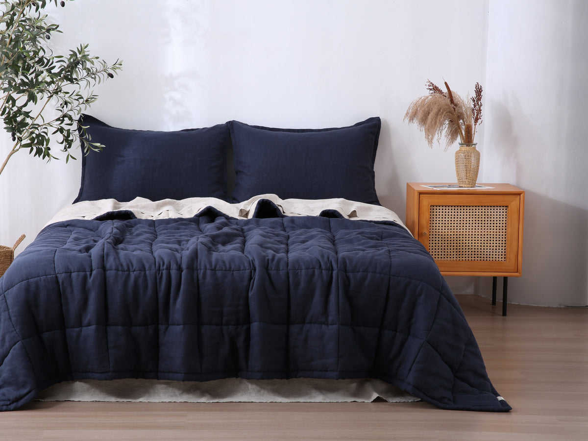 Quilted Linen Blanket - Ocean + Sand