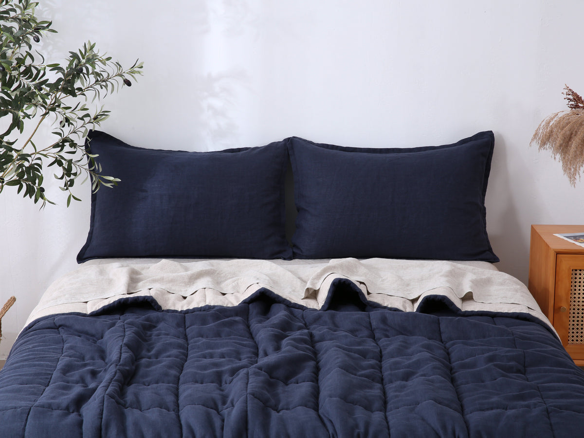 Quilted Linen Blanket - Ocean + Sand