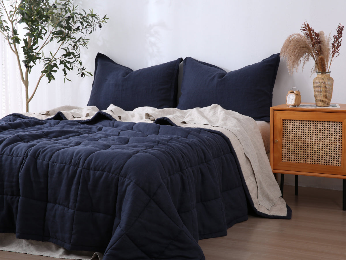 Quilted Linen Blanket - Ocean + Sand