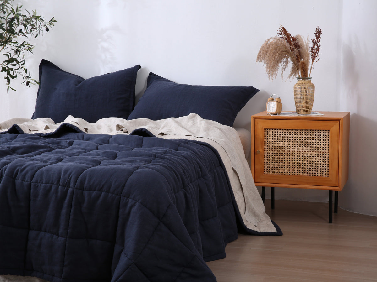 Quilted Linen Blanket - Ocean + Sand