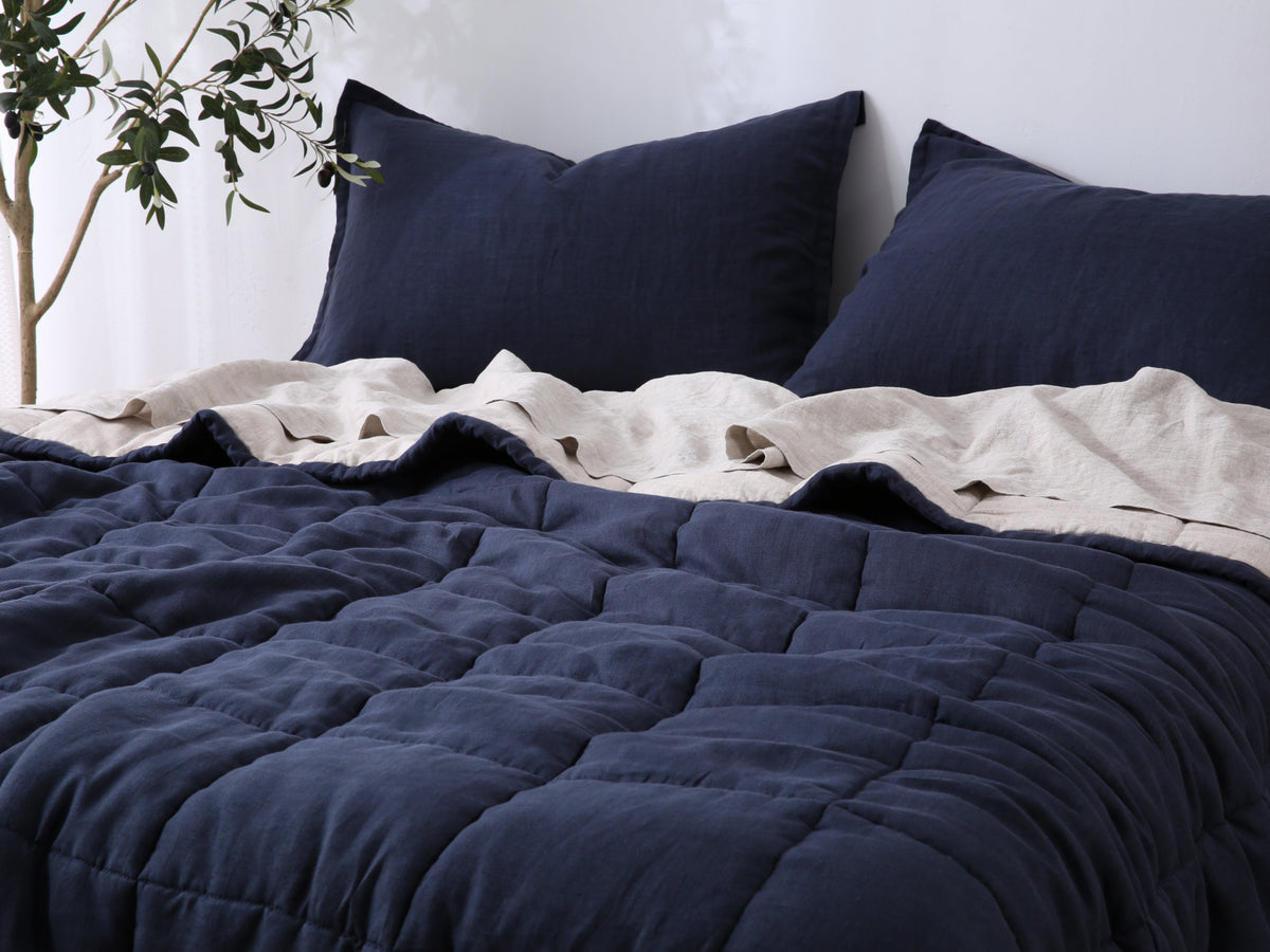 Quilted Linen Blanket - Ocean + Sand