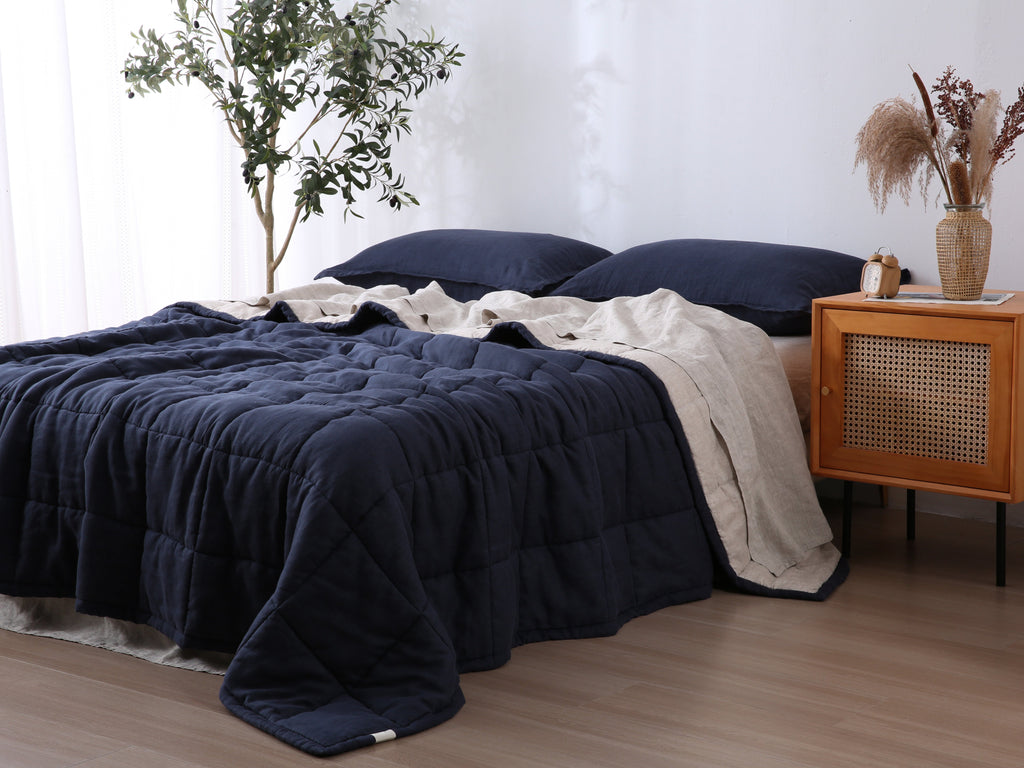Quilted Linen Blanket - Ocean + Sand