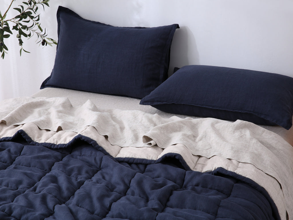 Quilted Linen Blanket - Ocean + Sand