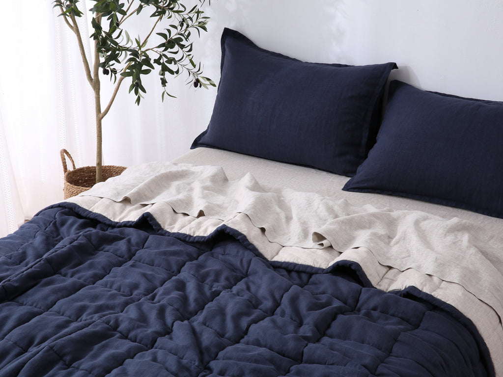 Quilted Linen Blanket - Ocean + Sand