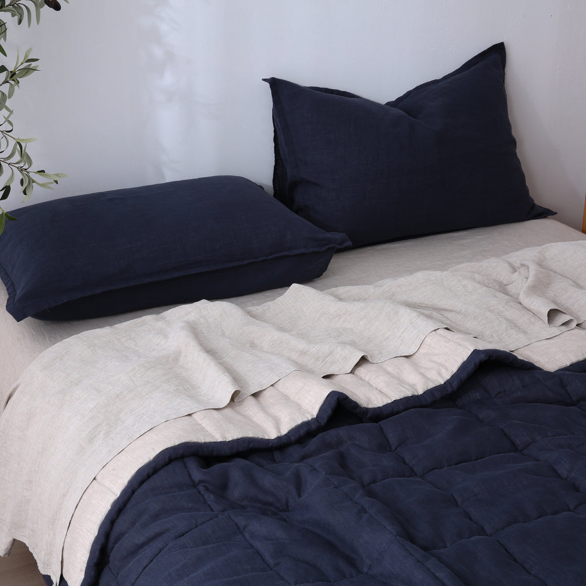 Quilted Linen Blanket - Ocean + Sand