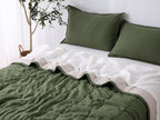 Quilted Linen Blanket - Forest + Sand
