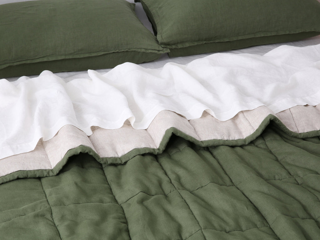 Quilted Linen Blanket - Forest + Sand