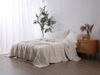 Quilted Linen Blanket - Cloud + Sand Stripe