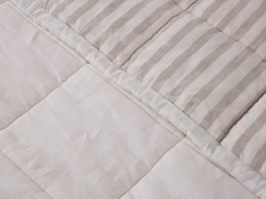 Quilted Linen Blanket - Cloud + Sand Stripe