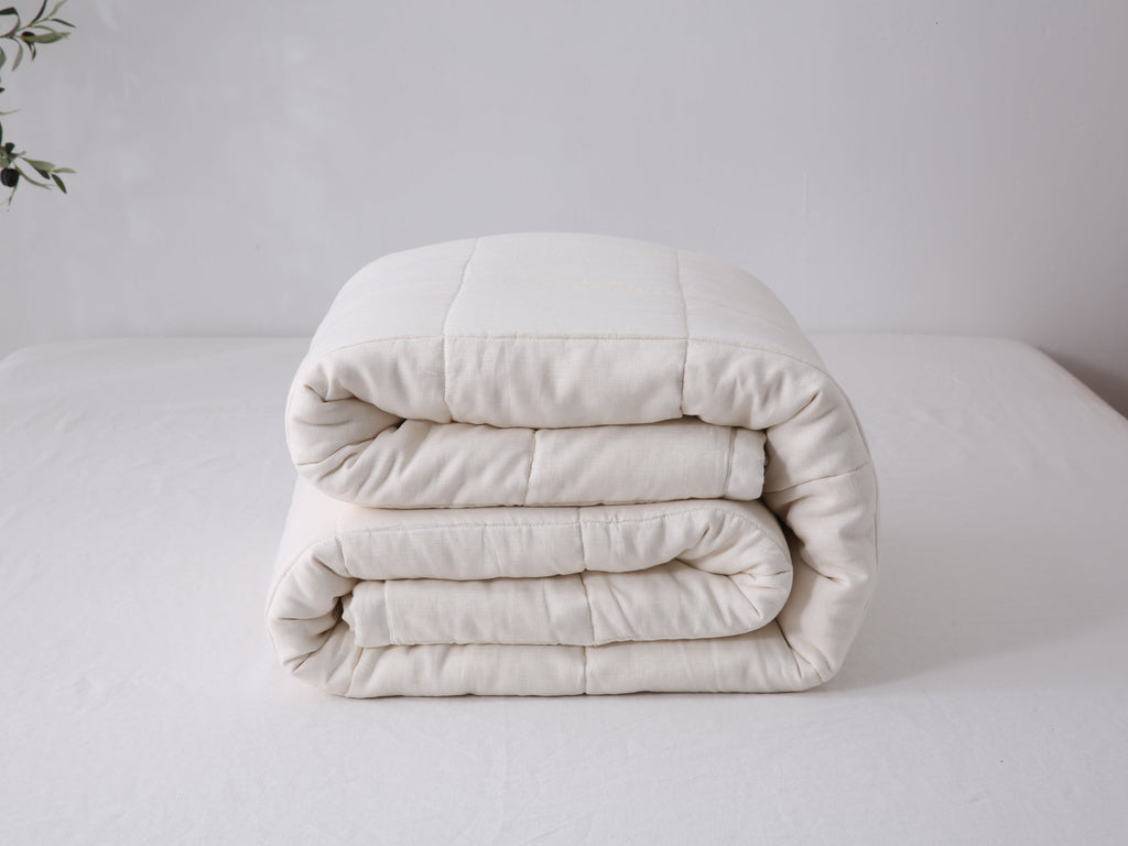 Quilted Linen Blanket - Cloud + Sand Stripe