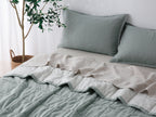 Quilted Linen Blanket - Sage + Pinstripe