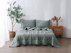 Quilted Linen Blanket - Sage + Pinstripe
