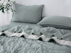 Quilted Linen Blanket - Sage + Pinstripe