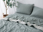 Quilted Linen Blanket - Sage + Pinstripe