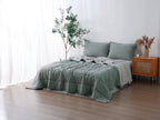 Quilted Linen Blanket - Sage + Pinstripe