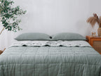 Quilted Linen Blanket - Sage + Pinstripe