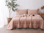 Quilted Linen Blanket - Pink Clay + Beige Gingham