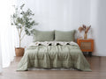 Quilted Linen Blanket - Fern + Beige Gingham