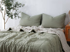Quilted Linen Blanket - Fern + Beige Gingham