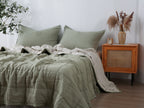 Quilted Linen Blanket - Fern + Beige Gingham