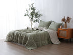 Quilted Linen Blanket - Fern + Beige Gingham