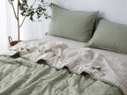 Quilted Linen Blanket - Fern + Beige Gingham