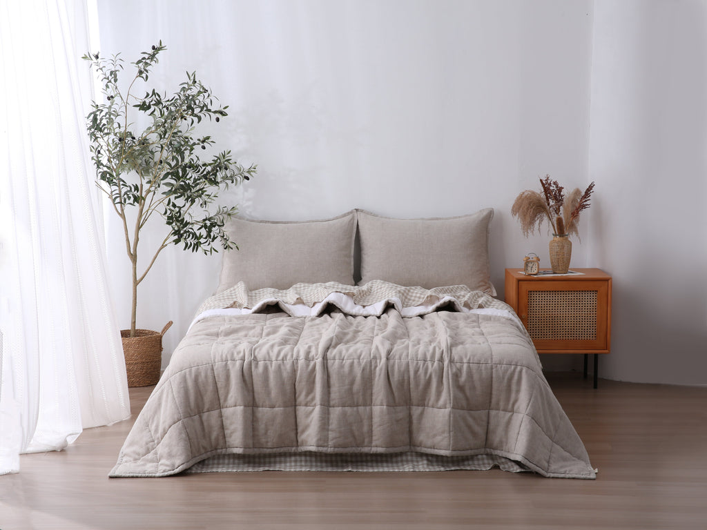 Quilted Linen Blanket - Sand + Snow
