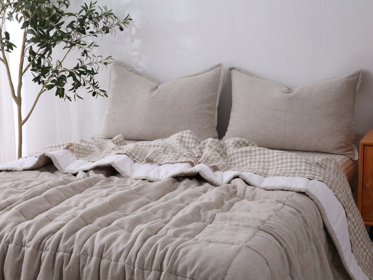 Quilted Linen Blanket - Sand + Snow