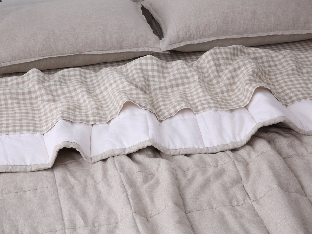 Quilted Linen Blanket - Sand + Snow