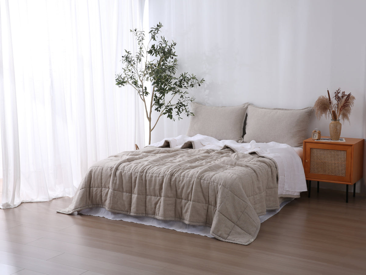 Quilted Linen Blanket - Sand + Snow