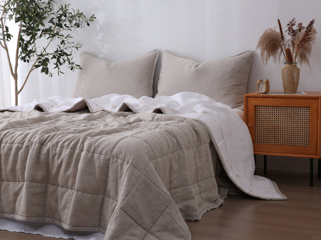 Quilted Linen Blanket - Sand + Snow