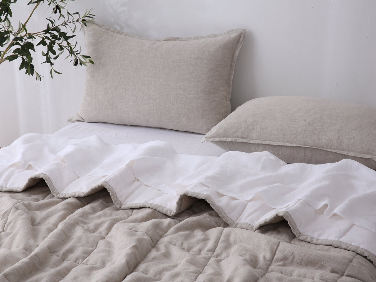 Quilted Linen Blanket - Sand + Snow