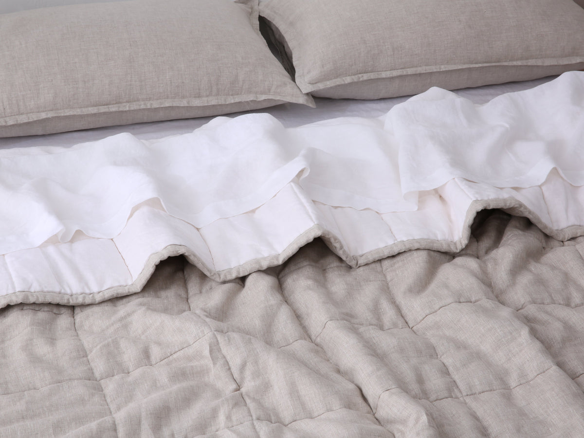 Quilted Linen Blanket - Sand + Snow