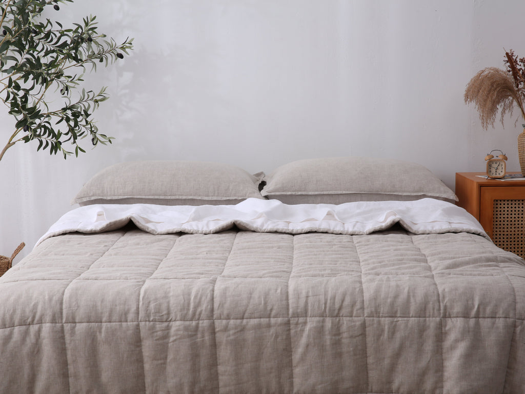 Quilted Linen Blanket - Sand + Snow