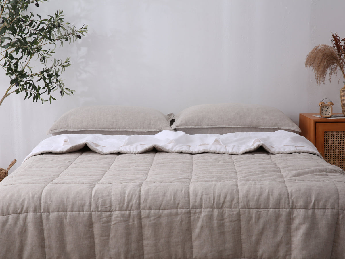 Quilted Linen Blanket - Sand + Snow