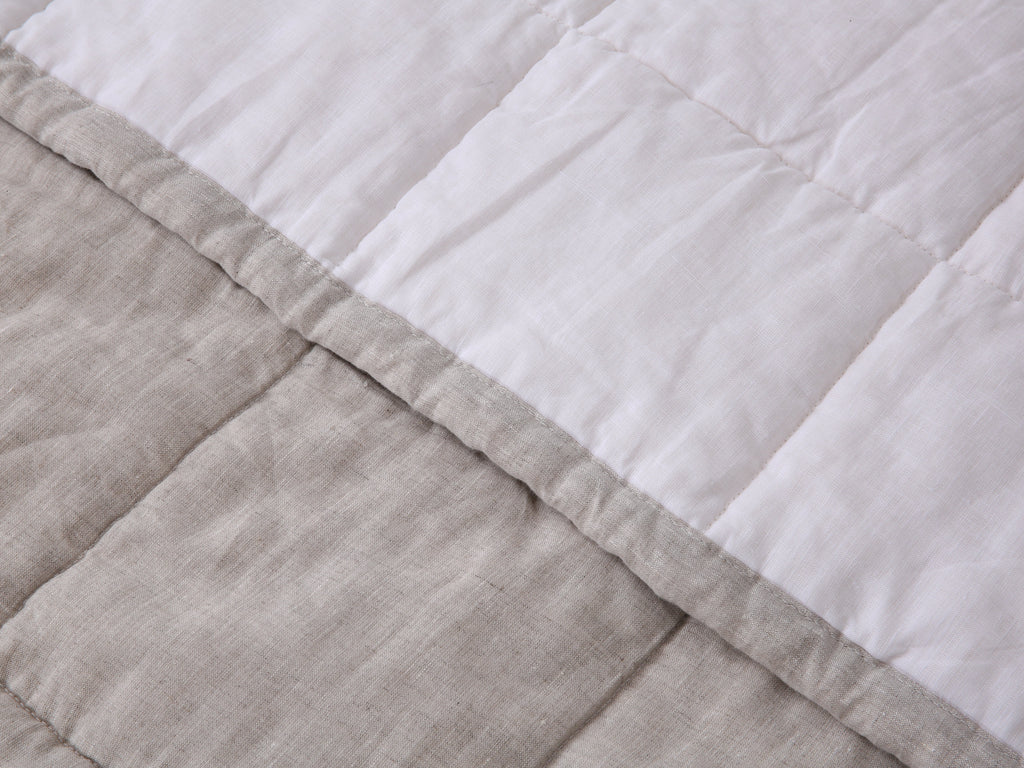 Quilted Linen Blanket - Sand + Snow