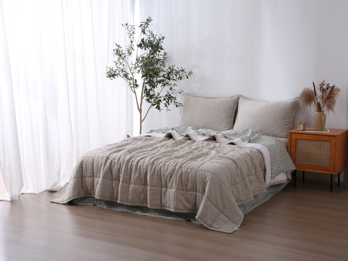 Quilted Linen Blanket - Sand + Snow