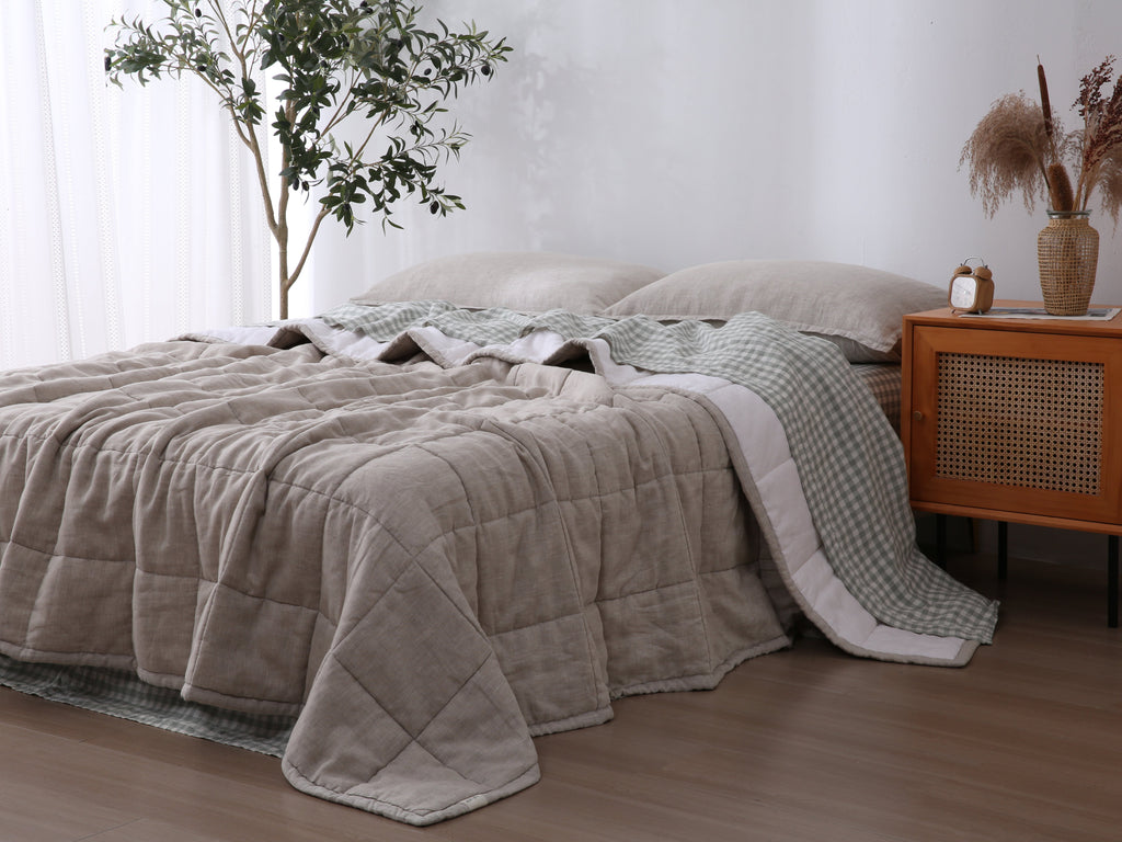 Quilted Linen Blanket - Sand + Snow