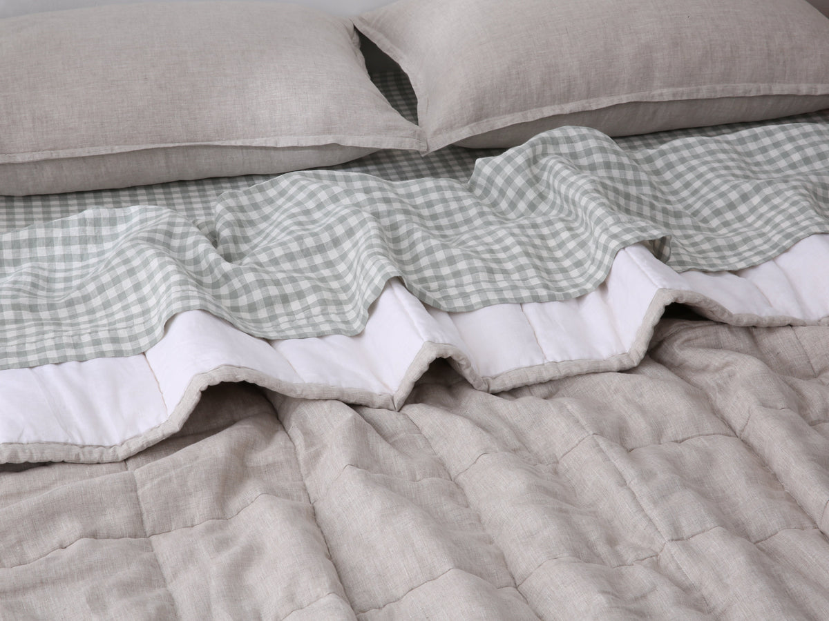 Quilted Linen Blanket - Sand + Snow