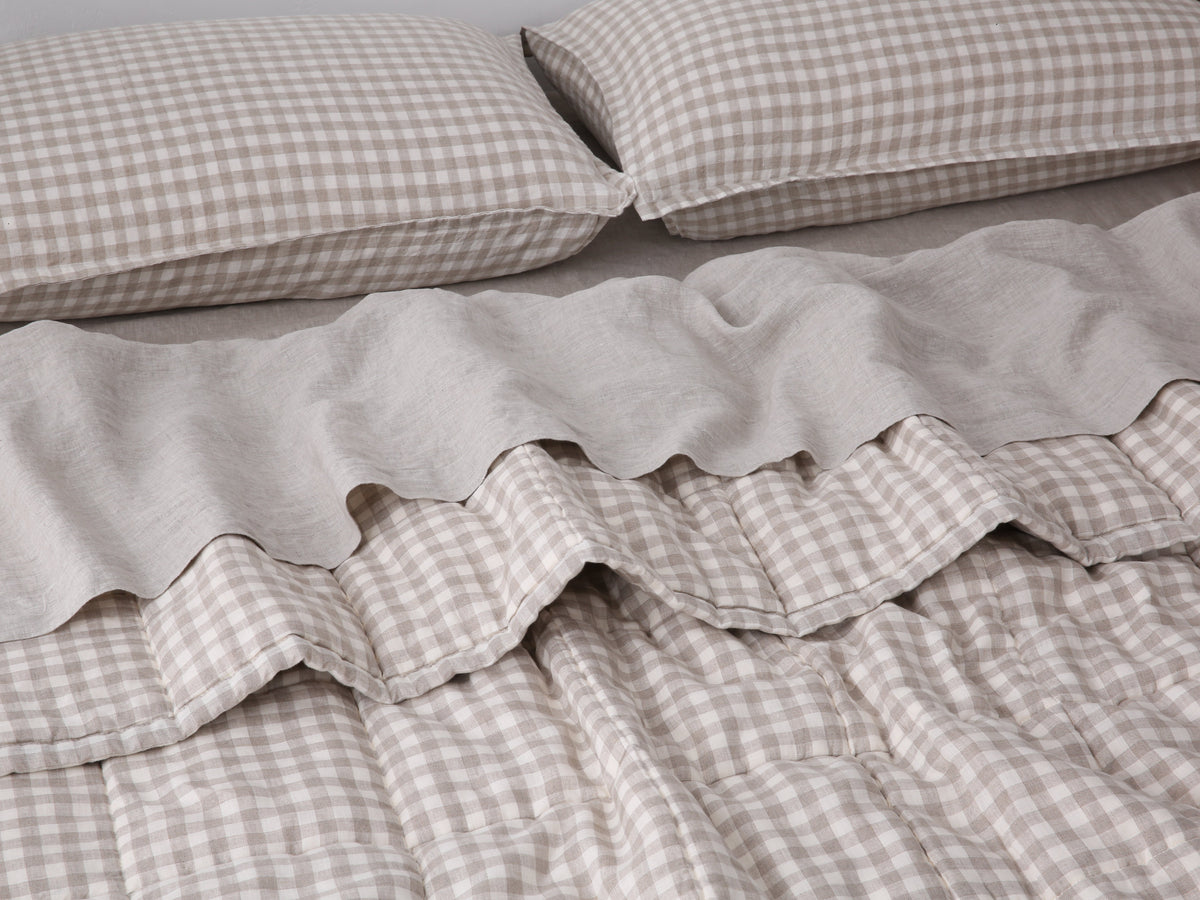 Quilted Linen Blanket - Beige Gingham
