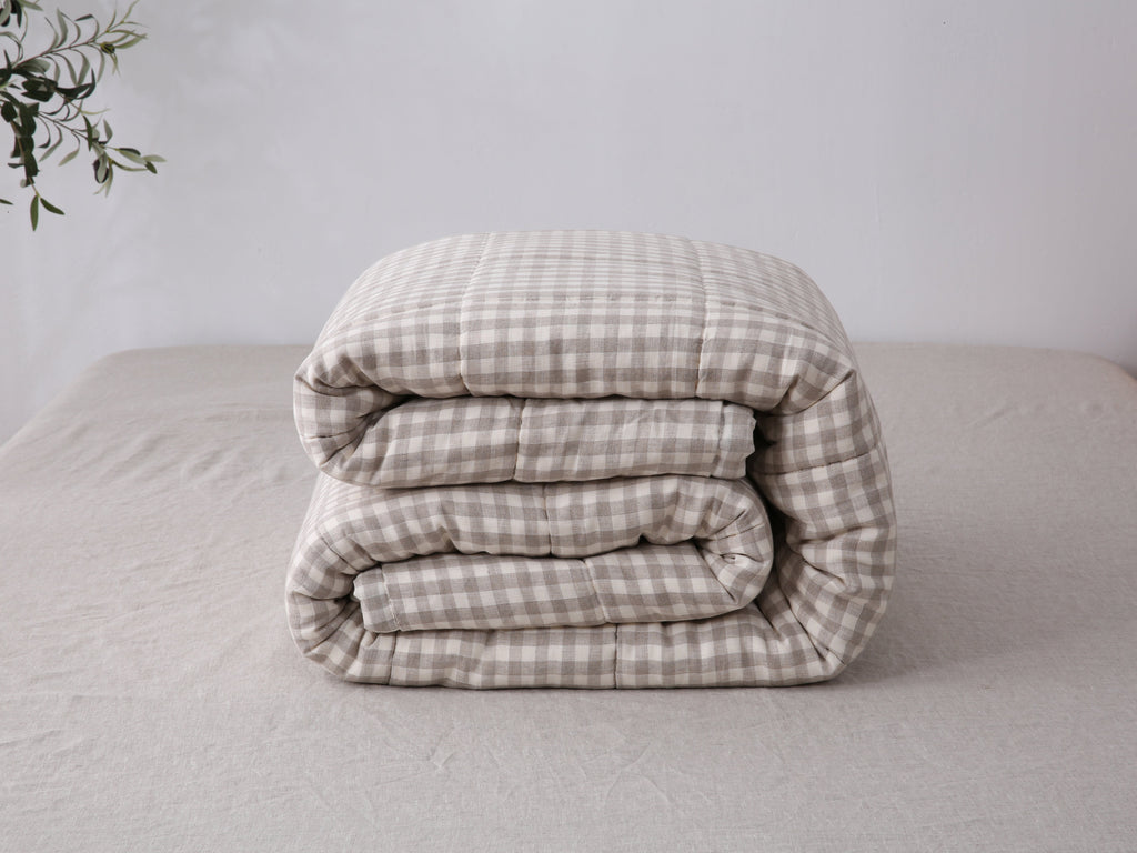 Quilted Linen Blanket - Beige Gingham