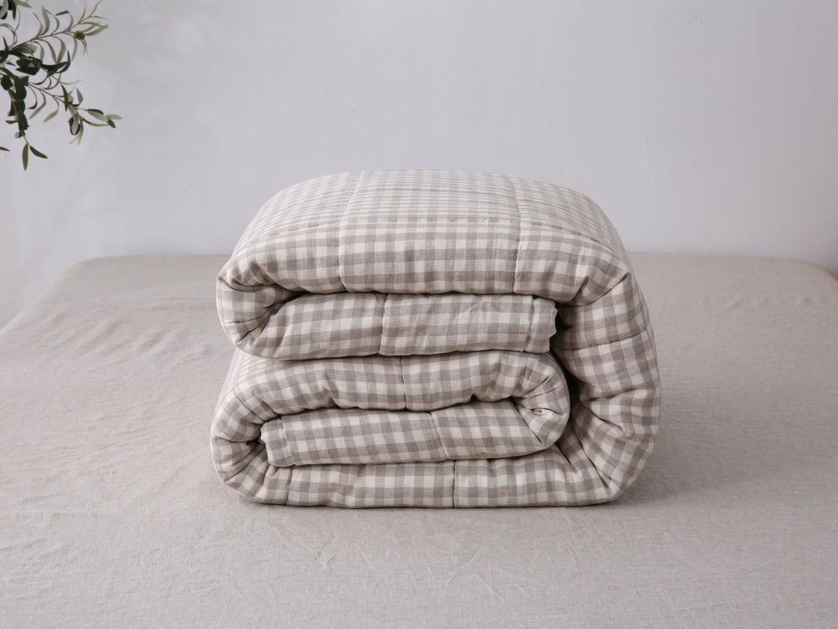 Quilted Linen Blanket - Beige Gingham